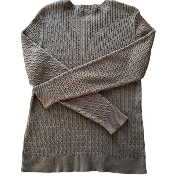 Lands End Cable Knit Cotton Sweater Brown - Picture 2 of 4